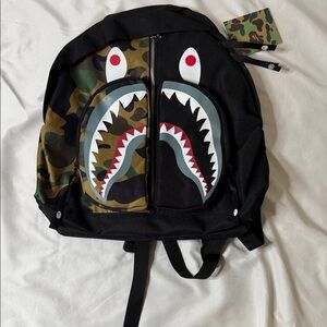 Bape Black and Camouflage Shark Backpack
